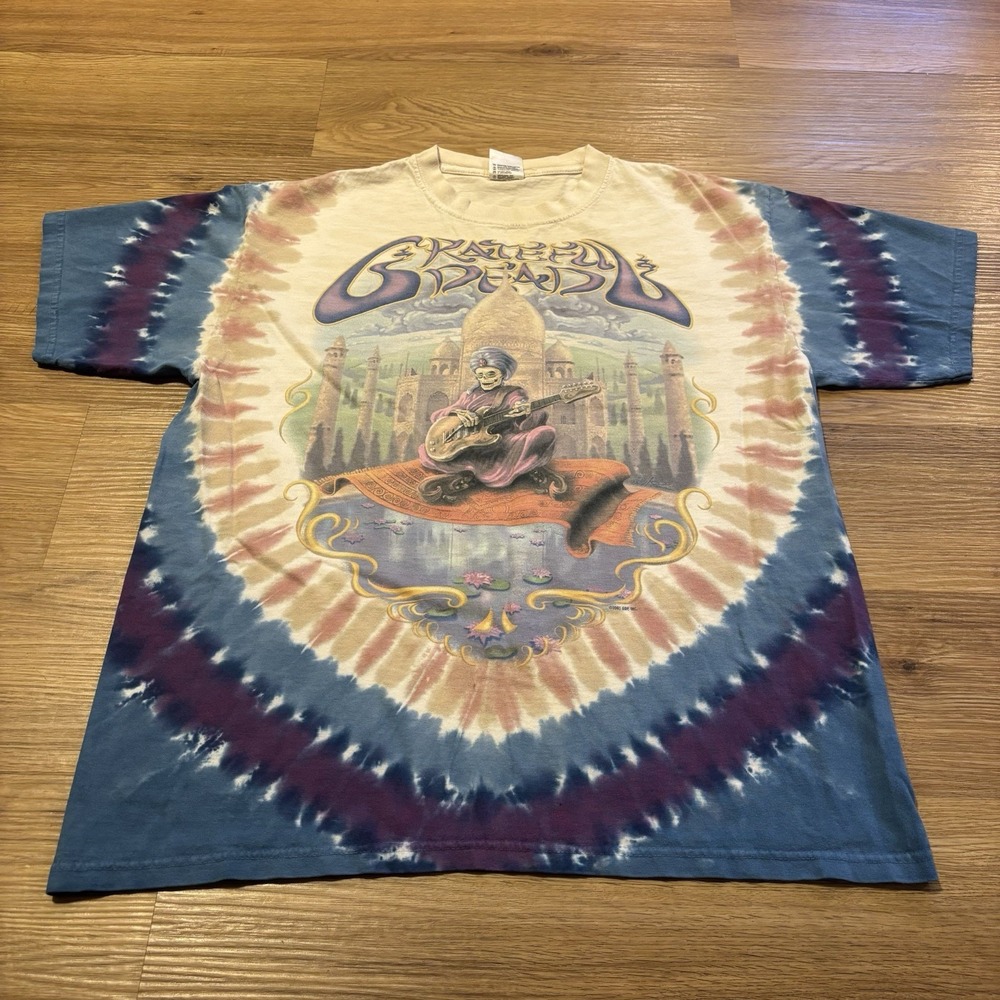 VTG 2001 Grateful Dead Tie Dye T-Shirt L Snake Charmer Carpet Ride AOP 2-Sided